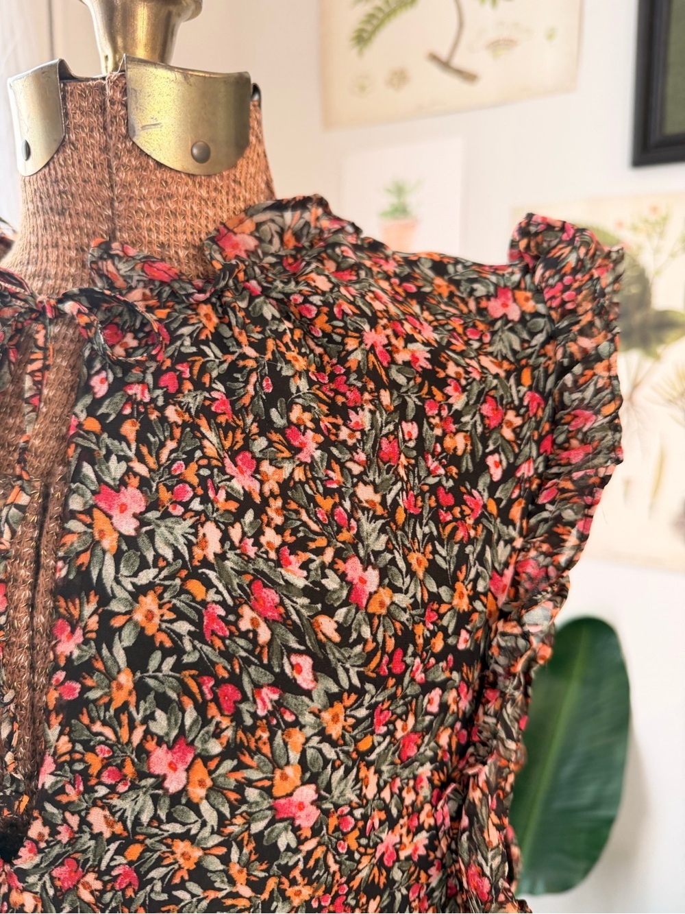 BB Dakota Steve Madden Floral Ruffle Tiered Midi Dress XXL Multi Color Boho - Picture 2 of 8